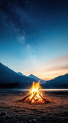 Wall Mural - a cozy gathering of friends around a bonfire on a beach, roasting marshmallows and sharing stories u