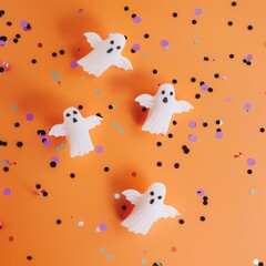 Sticker - ghosts on orange background.