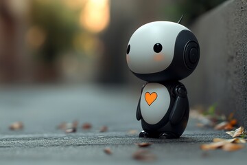 Sticker - Expressive robot cartoon character with oversized heart embodying joy and playful elements of technology