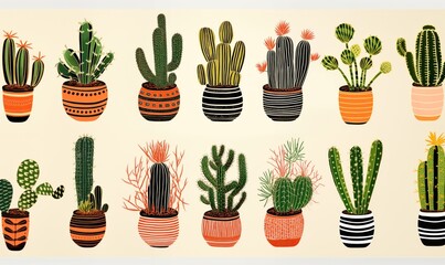 Wall Mural - Group fo cactus plant arrangement creativity.