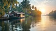 © thipparat - The peaceful backwaters of Kerala, India, with traditional houseboats and coconut palms. Copy space available