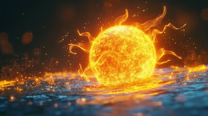 Wall Mural - A glowing ball of fire with sparks and flames.