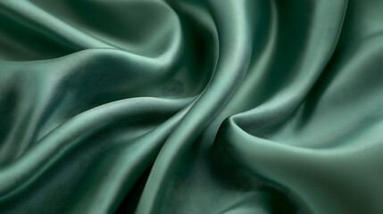 Wall Mural - Silky Emerald Fabric Flowing Gracefully Across a Tranquil Green Background