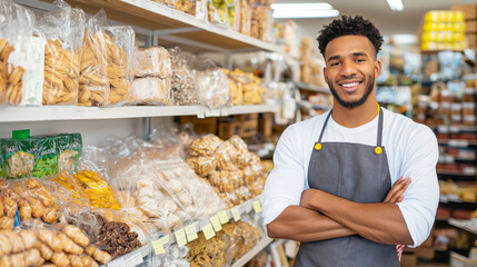 Wall Mural - African American store owner opening for business 