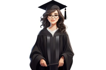 Wall Mural - Girl wearing black graduation regalia gown education fashion cartoon.