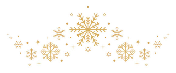 Wall Mural - gold snowflakes and stars border. vector christmas banner. new year card decoration