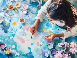 child painting with brush