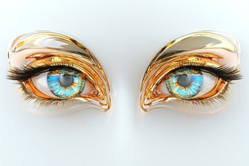 Sticker - Golden robotic eyes set in a glamorous high fashion context showcasing futuristic vision