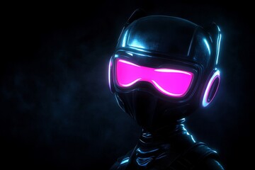 Sticker - Futuristic helmet with glowing pink visor a striking representation of advanced personal protection technology