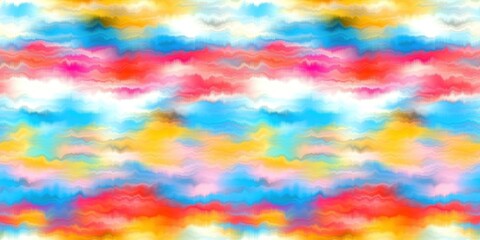 Wall Mural - Modern rainbow blur summer seamless border pattern for a funky hippy mood. Wavy blur bleed melt ink banner edging effect in vibrant gradient tie dye colors. 