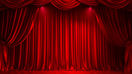 Realistic theater red dramatic curtains spotlight