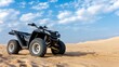 © lililia - A dynamic electric quad bike maneuvers skillfully across sandy dunes, showcasing adventure against a stunning backdrop of blue skies and clouds