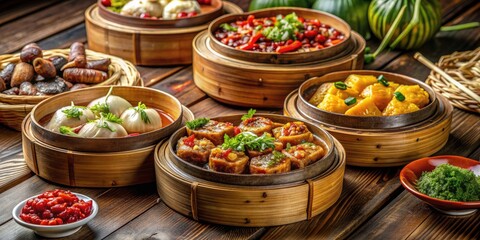 Savory aromas waft from exquisitely plated dishes in the kitchen, showcasing the rich flavors and refined presentation of Huaiyang cuisine, a traditional Chinese culinary art form.