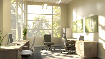 Canvas Print - Serene and Minimalist Office Space with Soft Natural Lighting