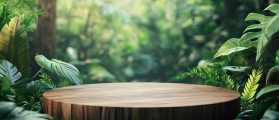 Wooden Platform in Lush Green Jungle Setting