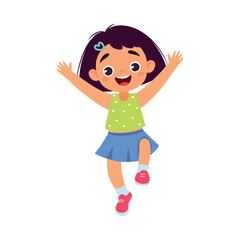 Sticker - Funny Girl Kid Character Enjoy and Having Fun Vector Illustration