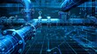 © Larysa - Building pipe and valve tube system architectural blueprint, industrial engineering construction design, factory pipeline technology equipment, gas or oil pump safety structure