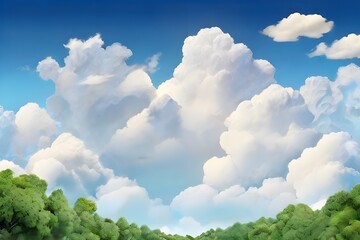 Wall Mural - Vertical nature background with white clouds in the blue sky Generative AI