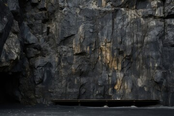 Wall Mural - Minimal modern Black rock wall outdoors nature cliff.