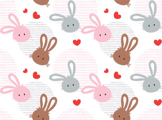 Wall Mural - Seamless pattern, Cute rabbits in love isolated on white background illustration vector.