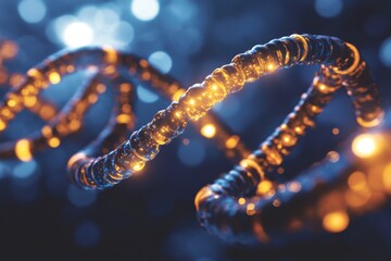 Sticker - Illuminated blue DNA strand winding through a starry backdrop exploring genetic pathways