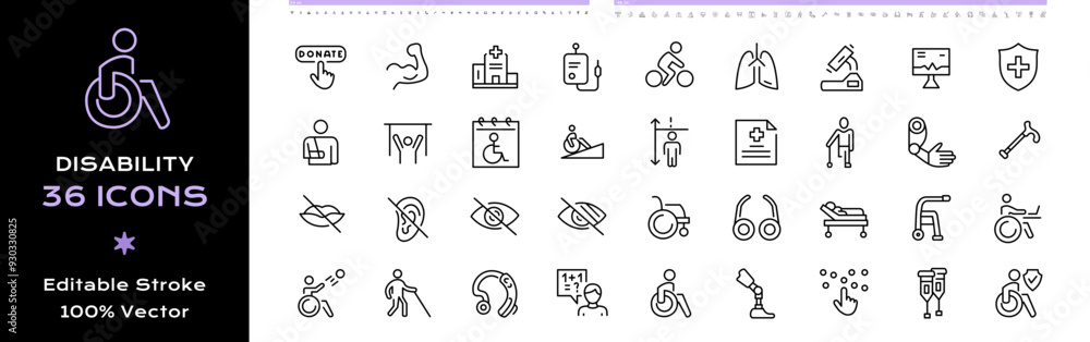 Disabled people icon set, vector illustration on white background ...