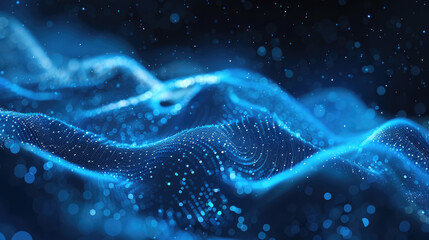 Wall Mural - Waving Digital Blue Particles Abstract Background for Technology and Data