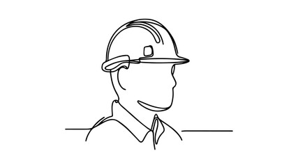 hard hat one line illustration 