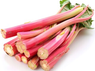 Wall Mural - Freshly harvested rhubarb stalks on a bright background