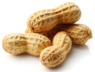 Wall Mural - A close-up view of raw, unpeeled peanuts on a white background