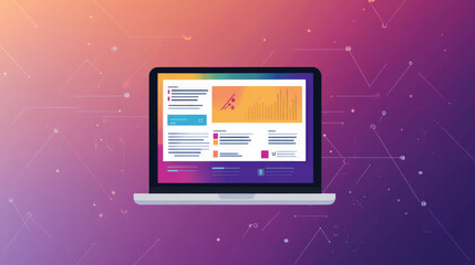 A laptop screen is displayed with a colorful background