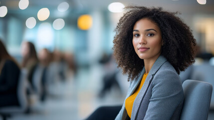 Sticker - A woman with curly hair is sitting in a chair in a room