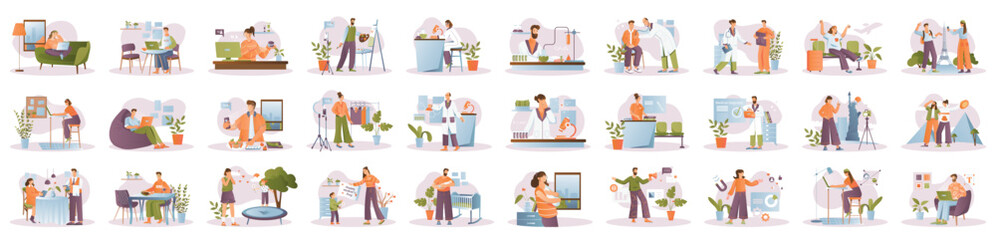 Wall Mural - bundle of simple concepts with people scene in flat cartoon design. a huge collection of vivid illus