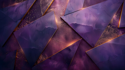 Background of dark purple polygon texture with gold border and glitter with soft glow.