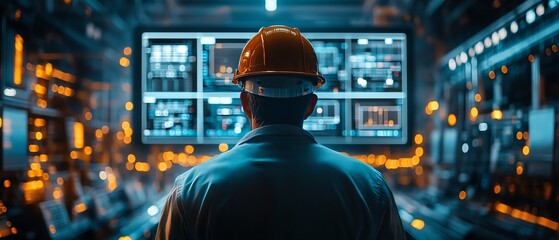 Poster - Advanced technology in manufacturing Engineers and workers in a futuristic digital twin of a heavy industry factory, Midjourney