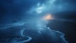 © FryArt - Mysterious shoreline under cloudy sky with ocean waves at twilight