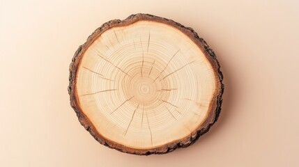 Wooden Tree Slice on a Beige Background