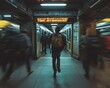 © Thanaseth - cinematic high definition 4k shot college student rushing towards closing metro door at Rajiv Chowk station, evening rush, motion blur