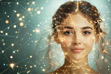 Poster - Profile of a young woman with glowing neural connections symbolizing the intersection of human thought and technology in a vibrant ethereal environment