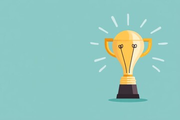 Light bulb with a trophy, ideas leading to winning growth, flat design illustration