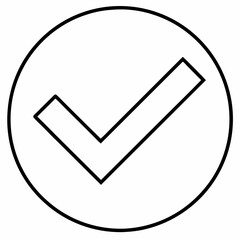 A bold checkmark symbol is centered within a plain circle outline