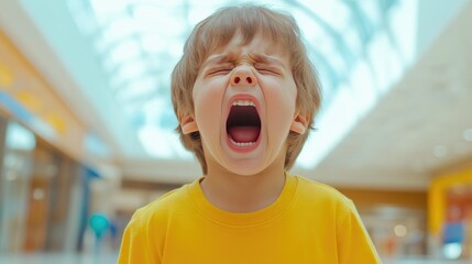 Irritated Toddler in Shopping Mall with Morning Glow