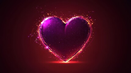 Wall Mural - a glowing purple heart shape with sparkles and light effects on a dark background.