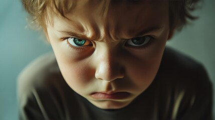 Annoyed boy with knitted brows. Soft light capture