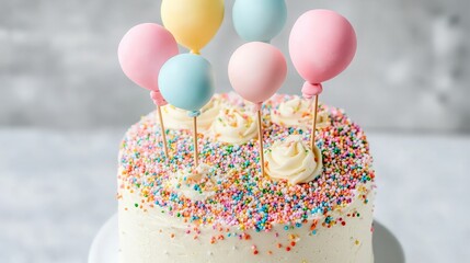 Wall Mural - Birthday Cake with Pastel Balloons