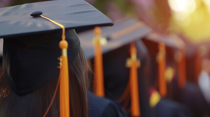 Close-up of a Graduation Cap and Tassel with Blurred Background of Other Graduates