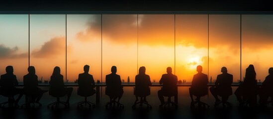 Silhouettes of Businesspeople Looking at Sunset