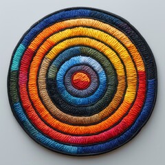 Wall Mural - Circular Embroidered Patch with Colorful Rings.