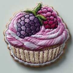 Wall Mural - Embroidered Cupcake with Raspberries.