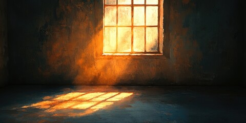 Canvas Print - Golden Light Streaming Through a Window in a Dark Room